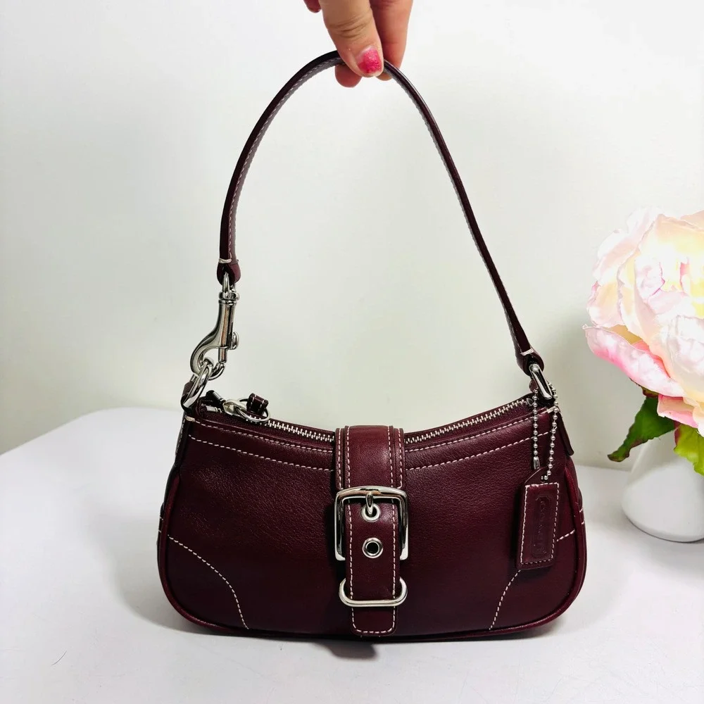 Vintage Y2K Coach Hamptons Demi Burgundy Leather Buckle Mini Shoulder Bag - Picture 7 of 12